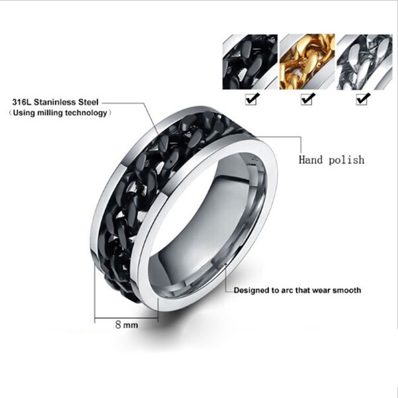 Rotatable Chain Titanium Steel Men's Rings 8-11 - Picture 3 of 8